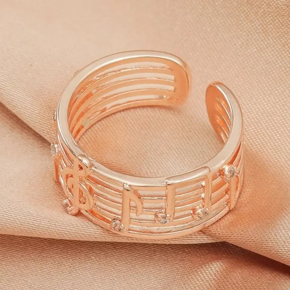 Musical Note Ring Fully Adjustable Sheet Music Jewelry  Copper Rhinestone